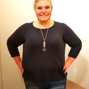 Waffle Weave Dark Gray Top Plus 1x 2x Long sleeve super soft